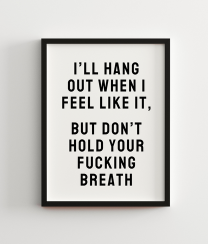 I'll Hang Out When I Feel Like It, But Don't Hold Your Fucking Breath
